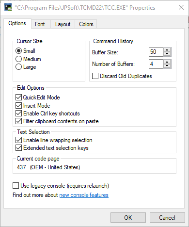 TCC console properties