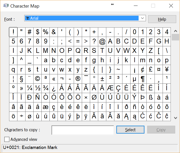 charmap